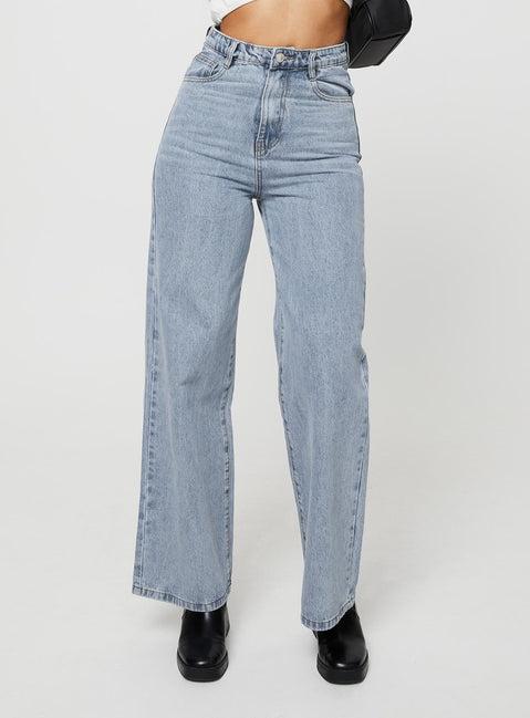 Nicolo High Rise Straight Leg Jeans Light Blue Wash Product Image