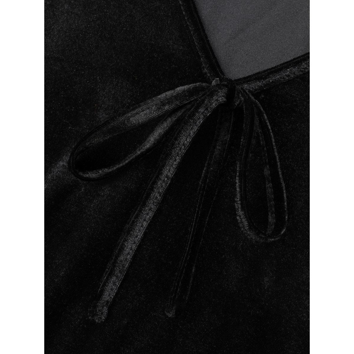 Plus Size Velvet Sequin Patchwork Tie Knot Dress Black Women Cocktail Tie knot Party Curvy Bloomchic 18-20/2X Product Image