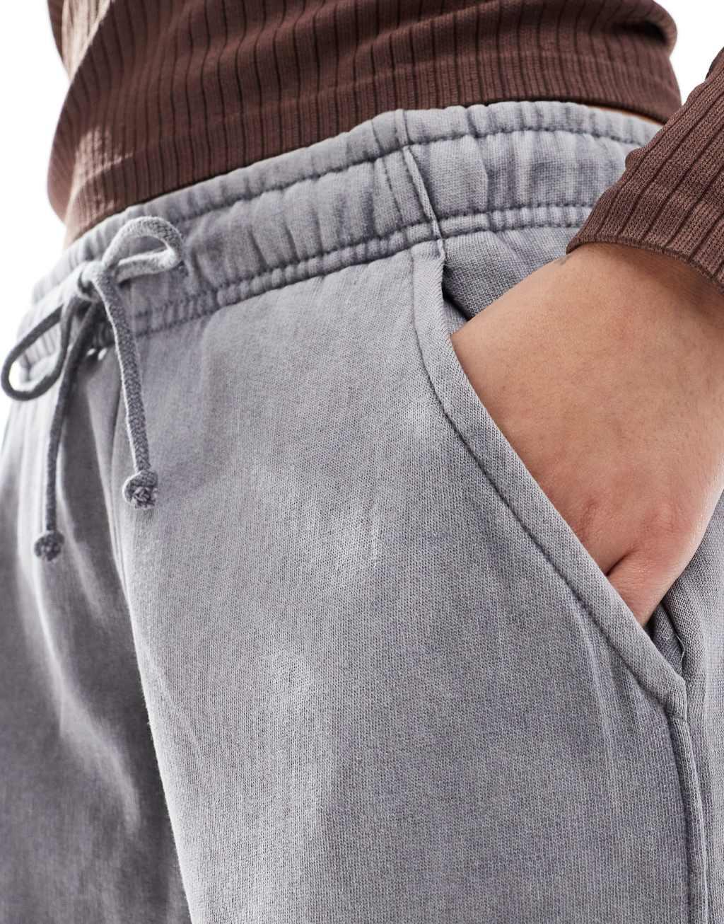 Pull&Bear wide leg sweatpants in acid washed gray Product Image