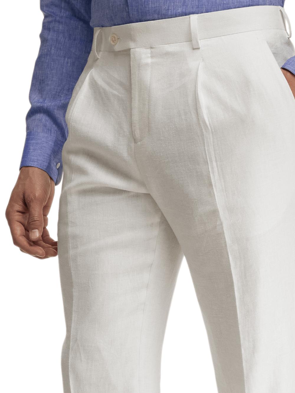 Linen Blend Single Pleat Suit Pants - White Product Image