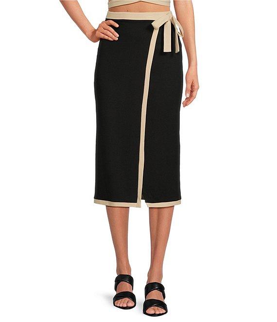 Gianni Bini Dena Ribbed Knit Coordinating Front Midi Wrap Skirt Product Image