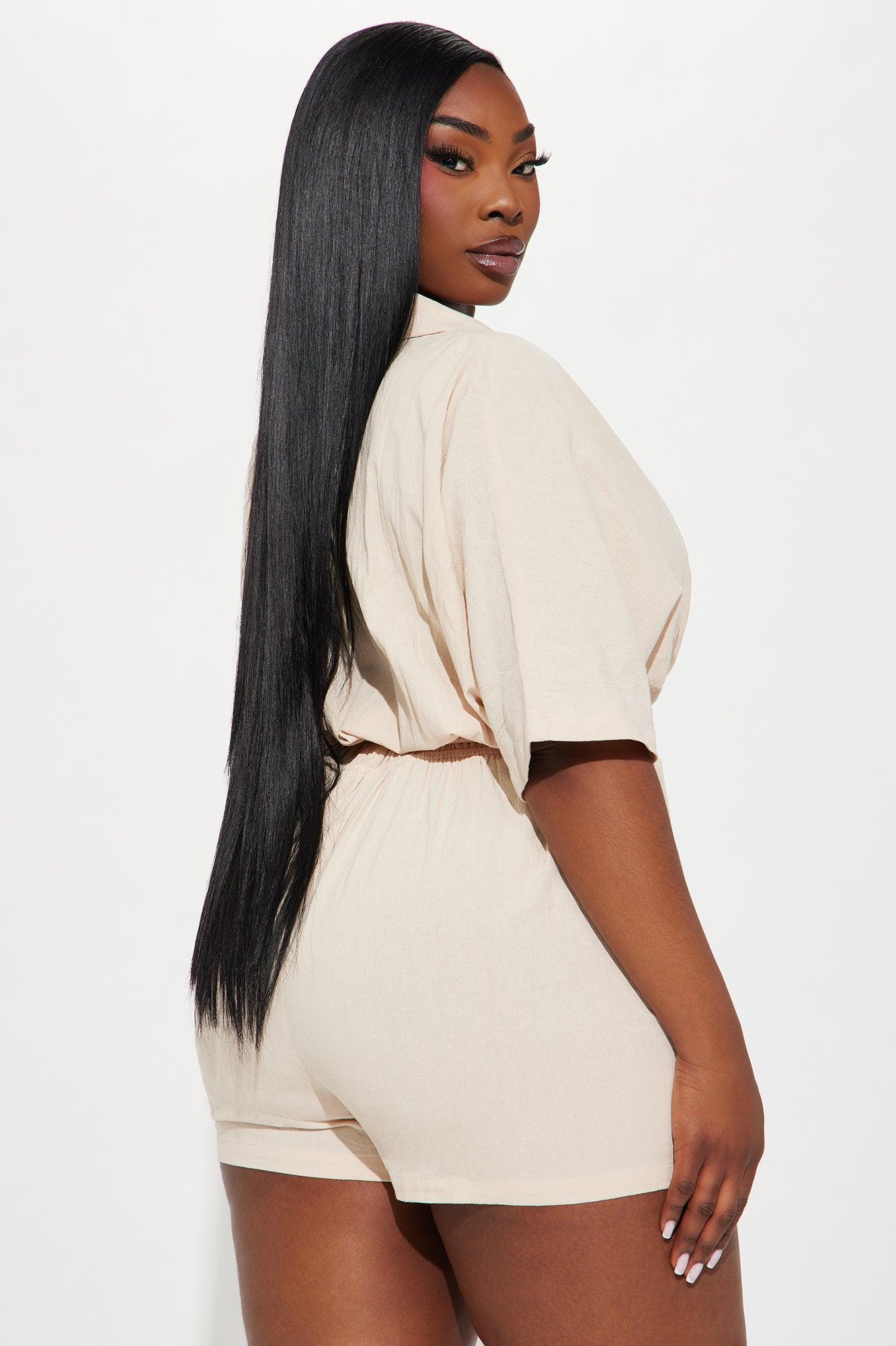 Everything Is Better Linen Romper - Taupe Product Image