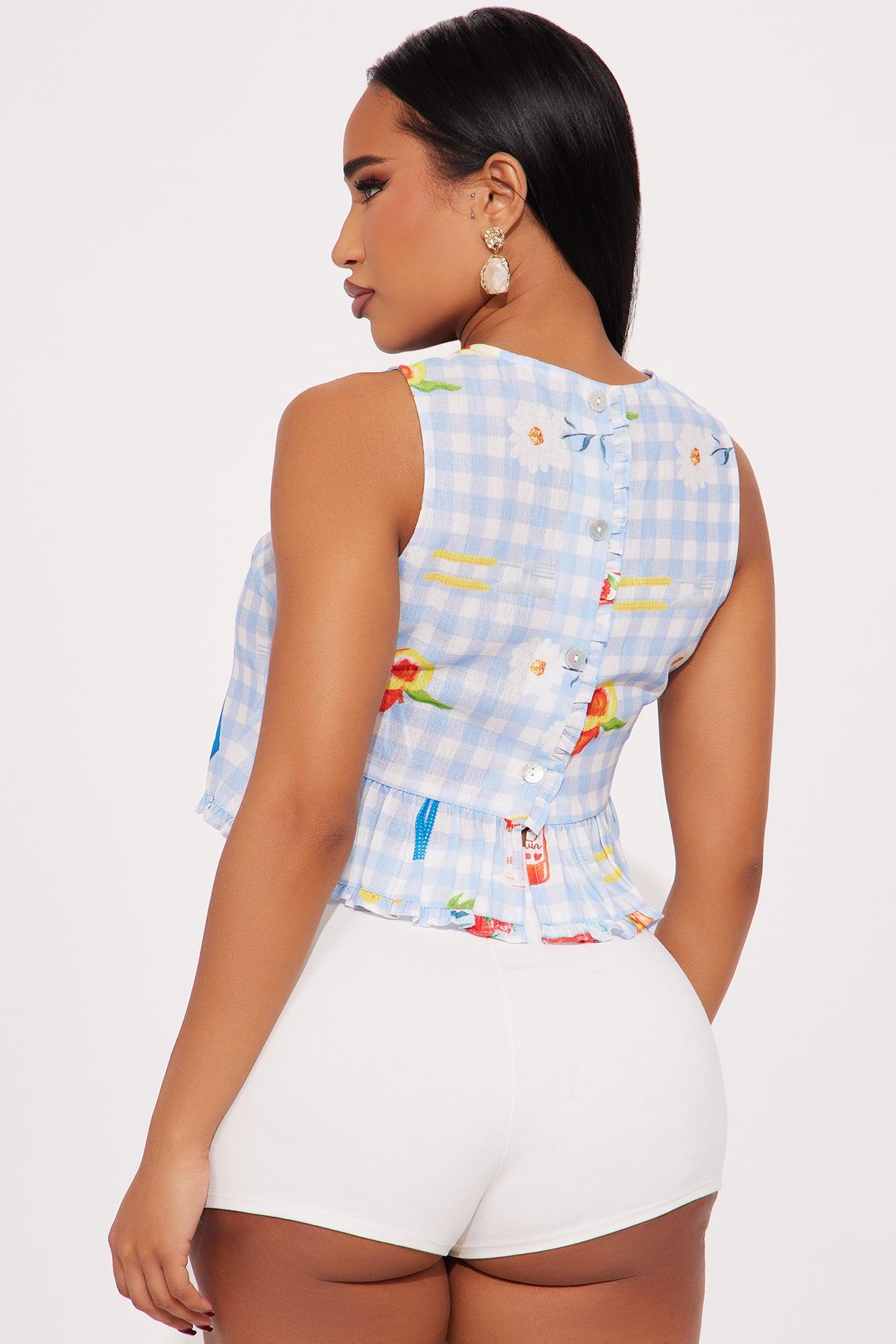 Sunday Picnic Gingham Top - Blue/combo Product Image
