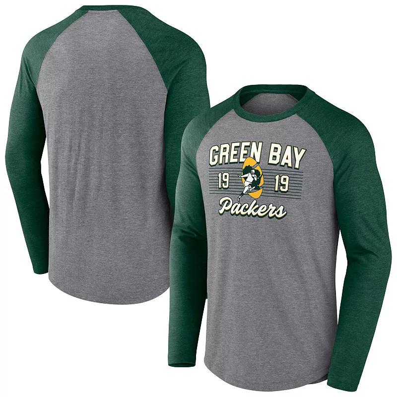 Mens Fanatics Heather Gray/Heather Green Green Bay Packers Weekend Casual Raglan Tri-Blend Long Sleeve T-Shirt Product Image