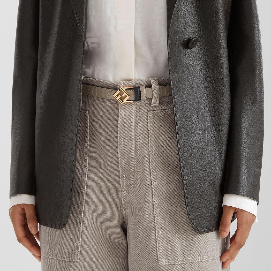 FF Diamonds BeltBlack and beige leather reversible belt Product Image