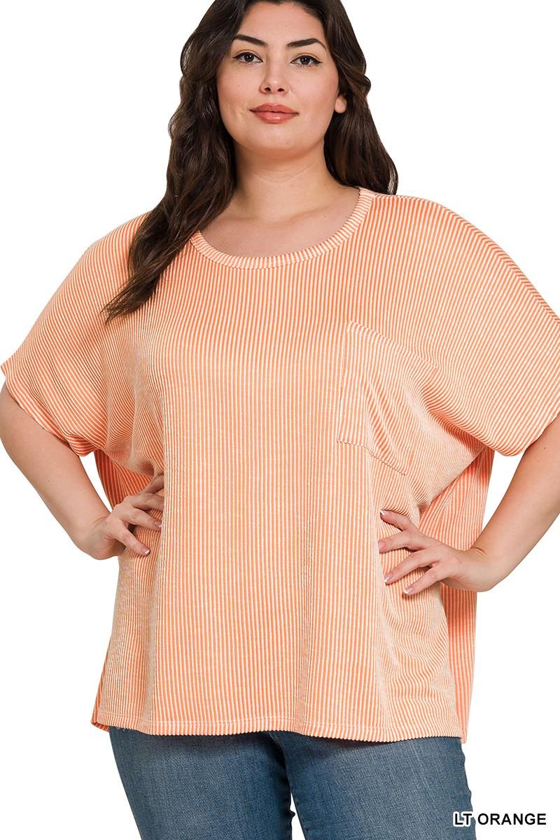 Plus Size Corded Rib Oversized Short Sleeve Top Product Image