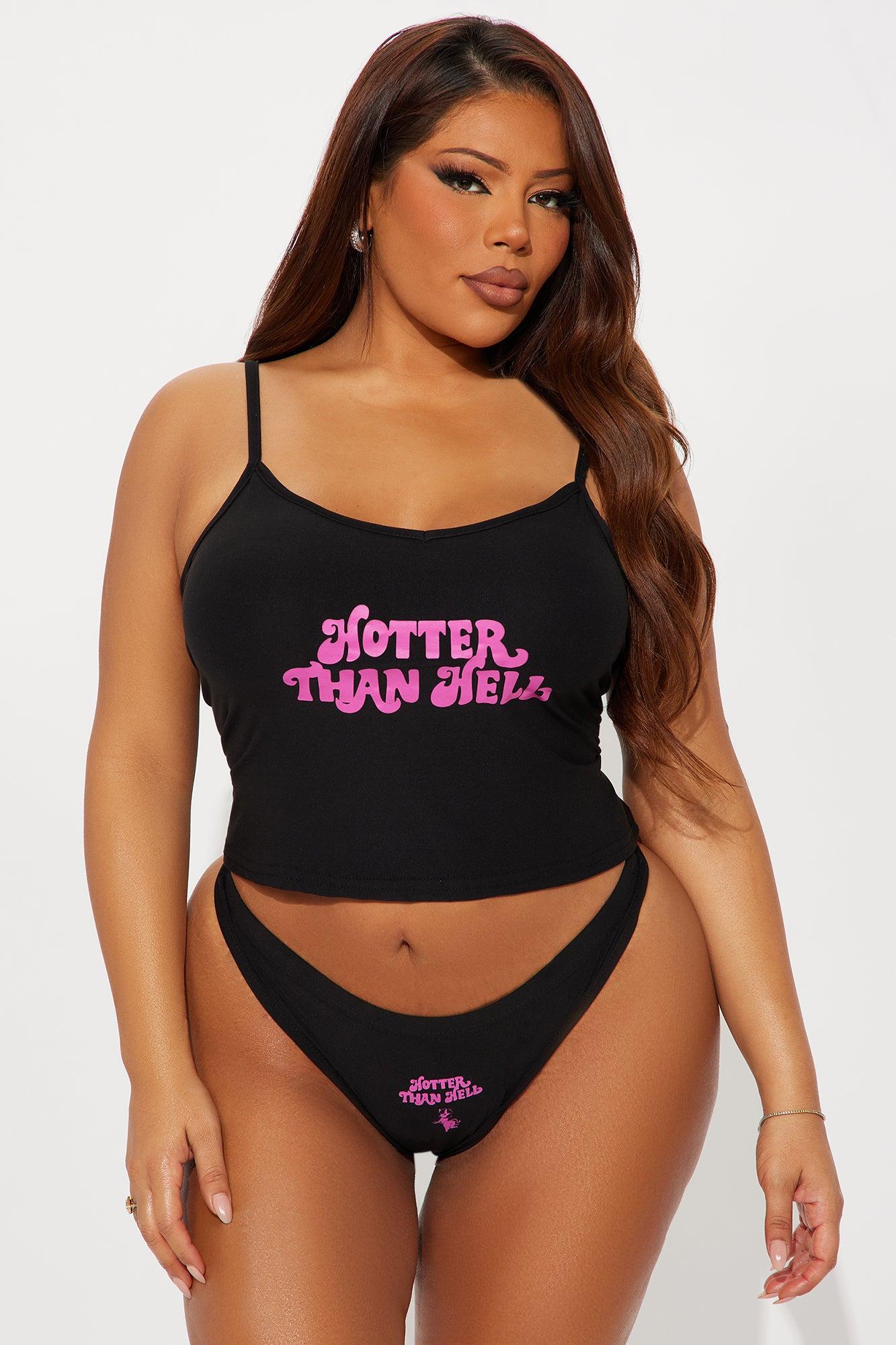 Hotter Than Hell 2 Piece Cami And Thong Set - Black/Pink Female Product Image