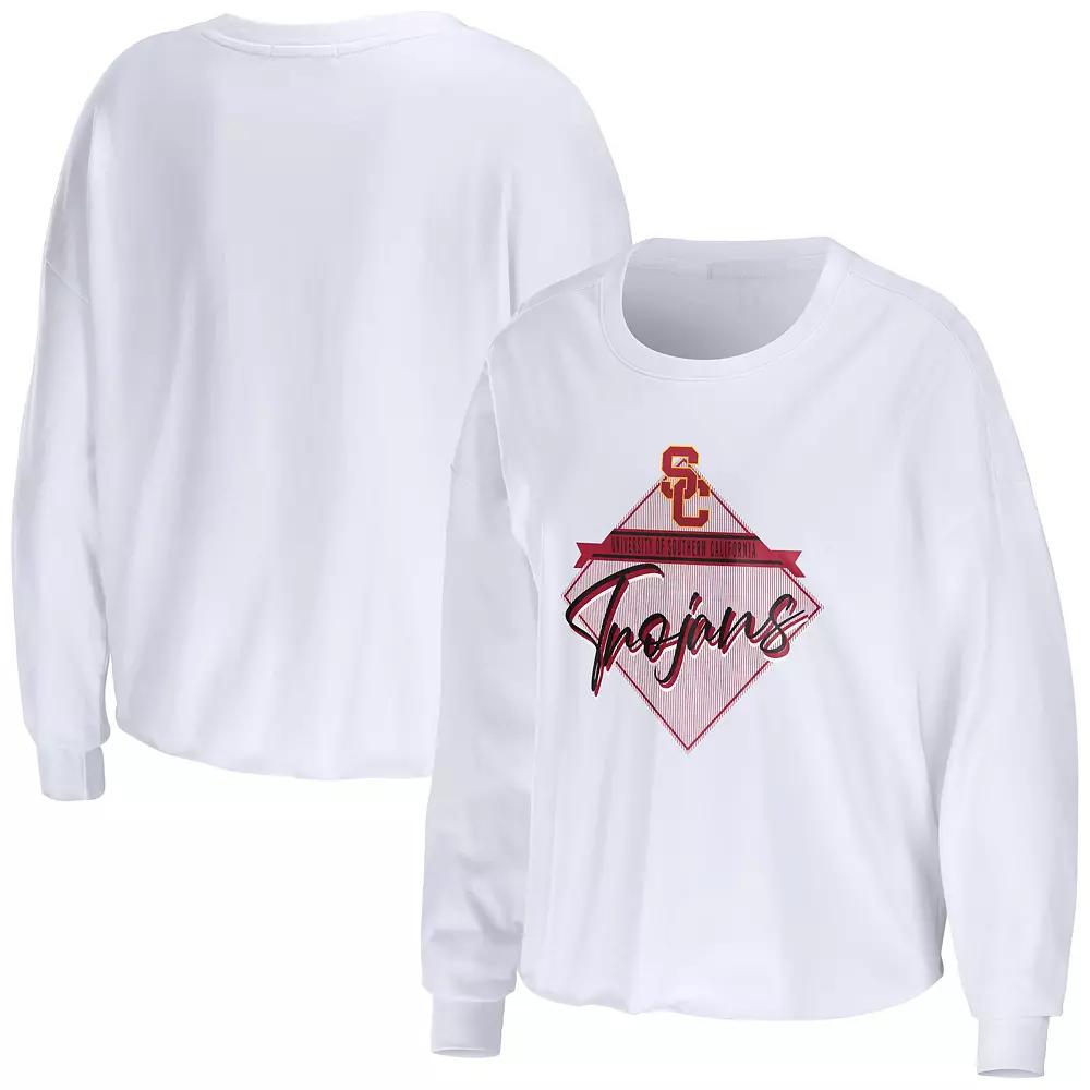 Women's WEAR by Erin Andrews White USC Trojans Diamond Long Sleeve Cropped T-Shirt, Size: Medium Product Image