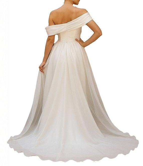 Terani Couture Mikado One Shoulder Rosette Applique Train Gown Product Image