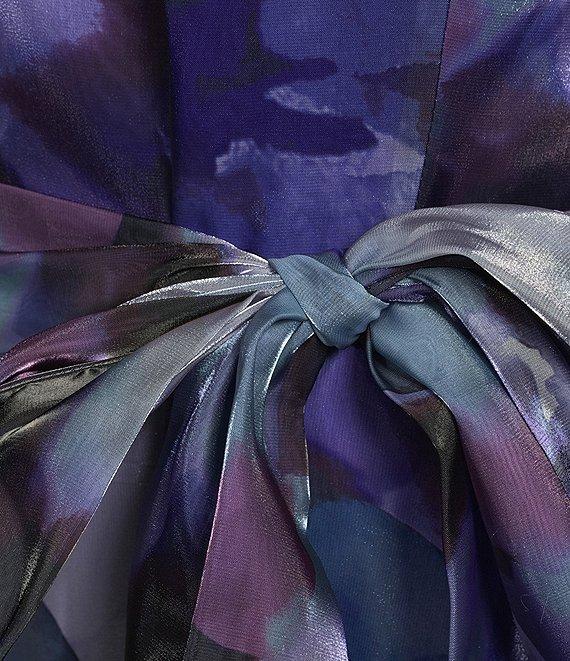 Eliza J Organza Floral Print Crew Neck Sleeveless Front Bow Gown Product Image