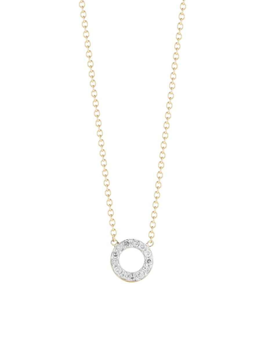 Womens 14K Yellow Gold & Diamond Mini Circle Pendant Necklace Product Image