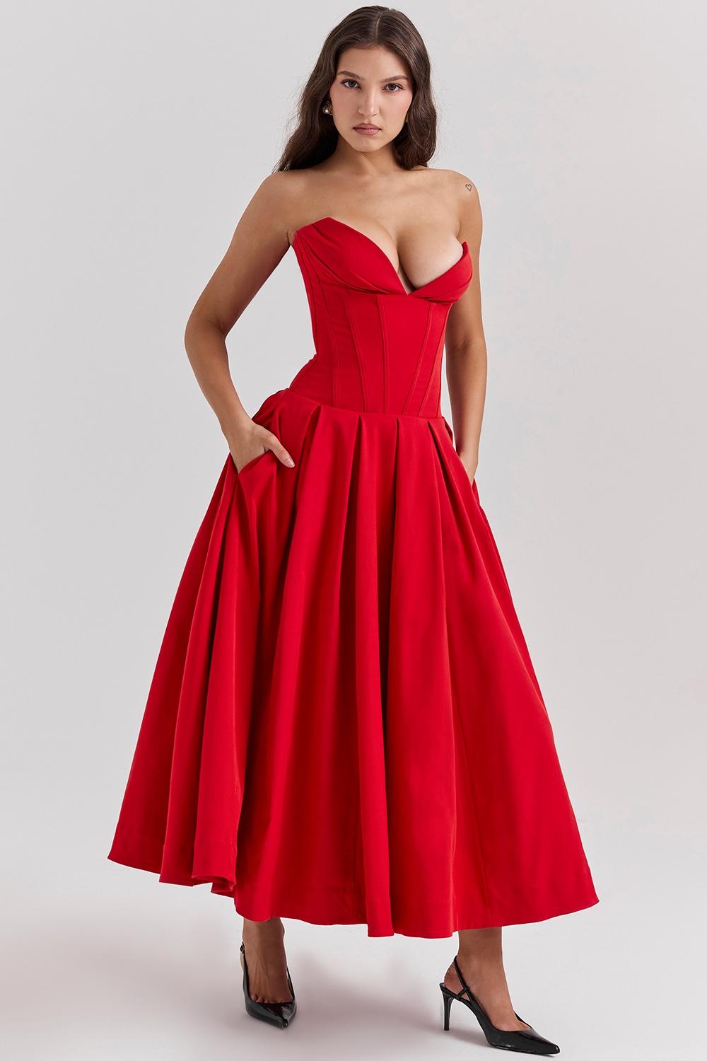 Lady  scarlet strapless midi dress Product Image