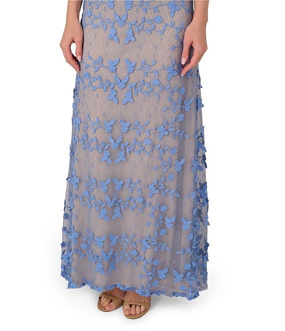 Adrianna Papell Embroidered Lace V-Neck Sleeveless Sheath Gown Product Image