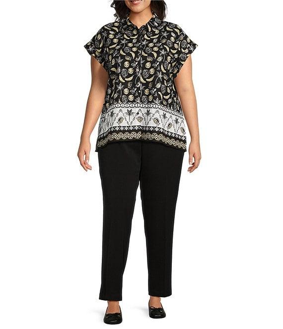 Allison Daley Plus Size Fruit Print Cap Sleeve Point Collar Button-Front Shirt Product Image