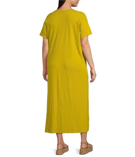 Eileen Fisher Plus Size Organic Cotton Slub Jersey Crew Neck Sleeveless Midi Dress Product Image