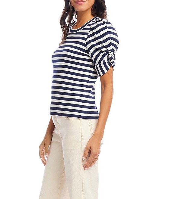 Karen Kane Stripe Ribbed Knit Scoop Neck Twist-Sleeve Top Product Image