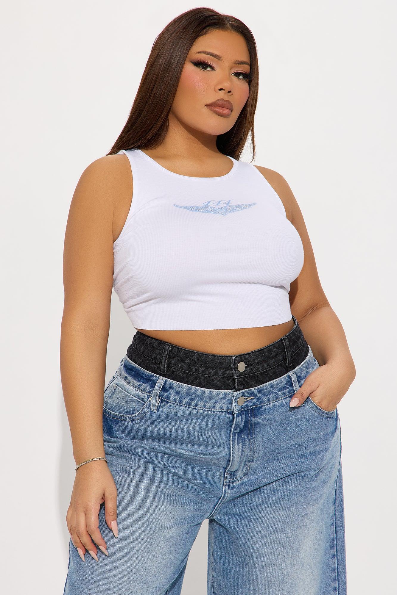 444 Rhinestone Tank Top - White Product Image