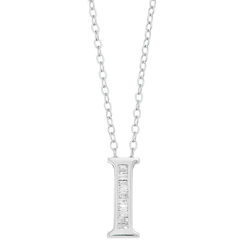Sterling Silver Baguette Diamond Initial Pendant Necklace, Women's,  Product Image