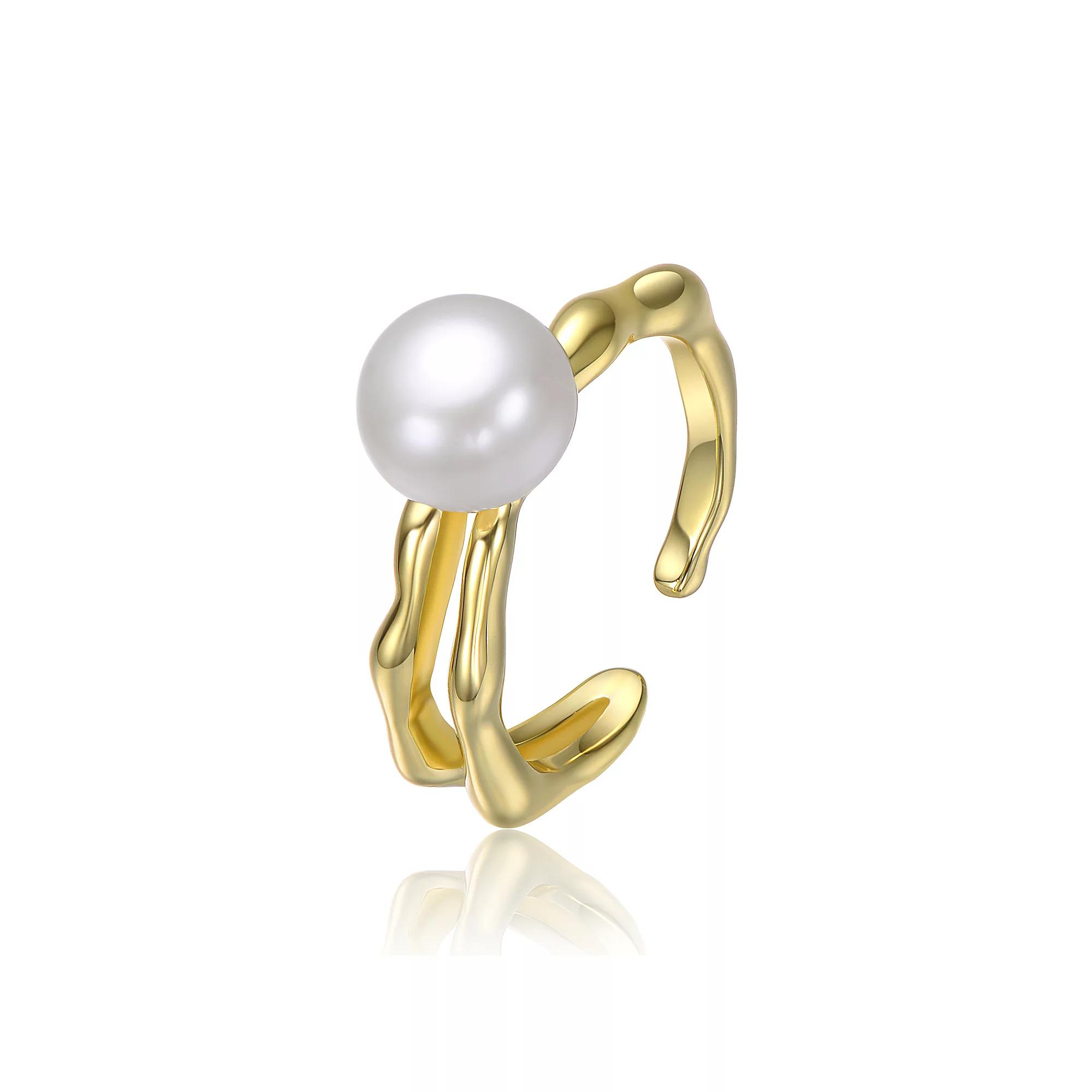 14k Gold Plated Simulated Pearl Curved Open Ring, Womens Gold Tone Product Image