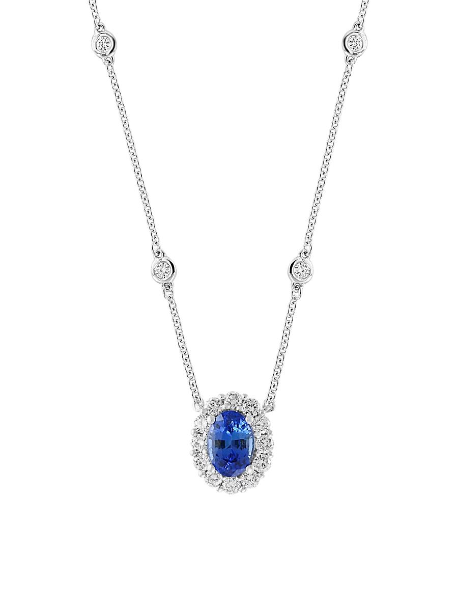 Womens 18K White Gold, Sapphire & 0.48 TCW Diamond Pendant Necklace Product Image