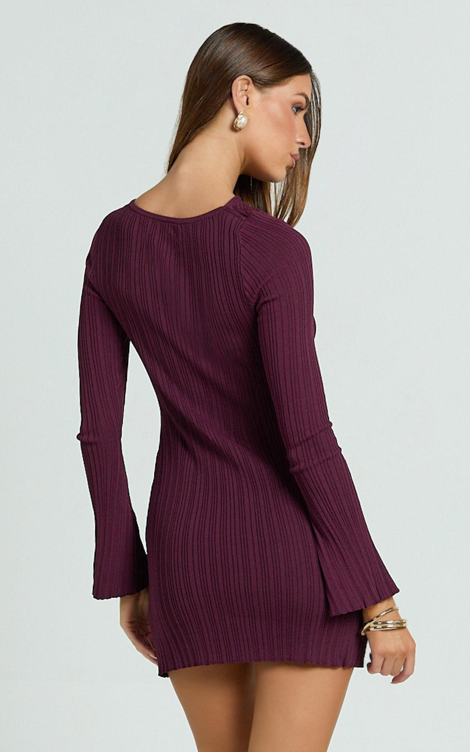 Zoya Mini Dress - Long Sleeve Bodycon Dress in Wine Product Image