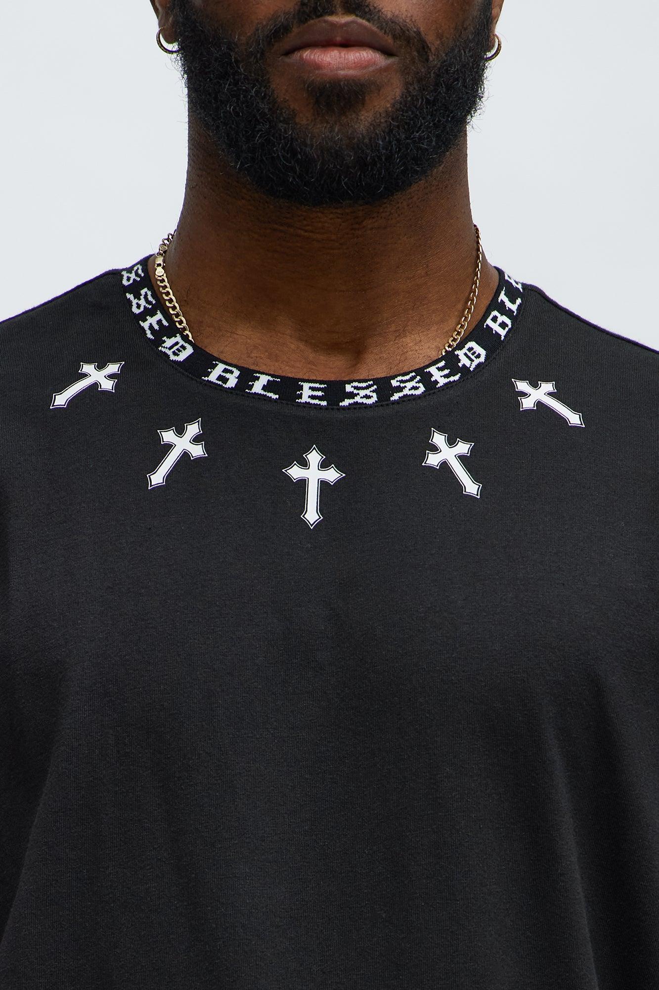 Short Sleeve Blessed Graphic Collar Tee - Black Product Image