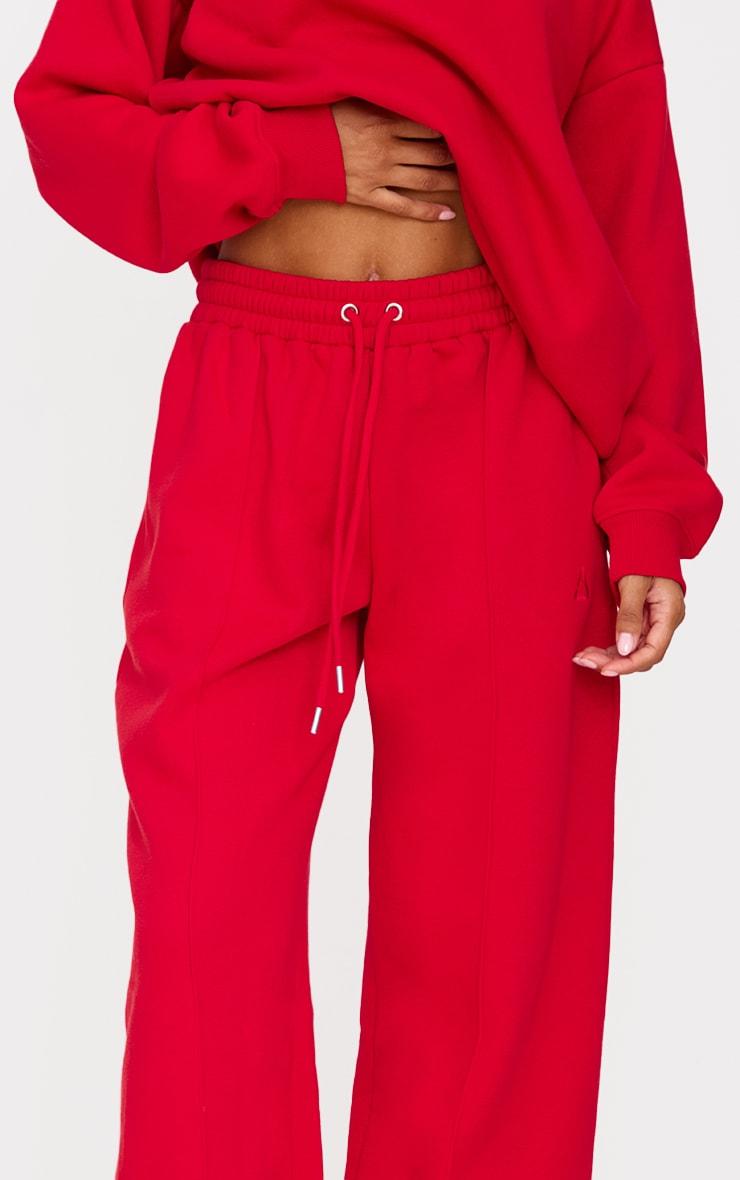 Dark Red Embroidered Straight Leg Sweatpants Product Image
