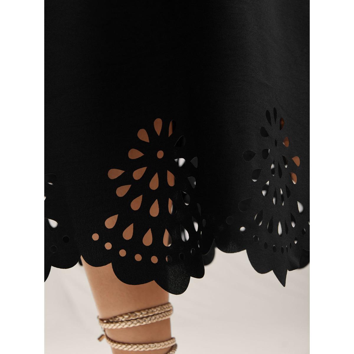 Plus Size Scalloped Laser Cut Pockets Maxi Dress Black Women Square Neck Sleeveless Curvy BloomChic 28/5X Product Image