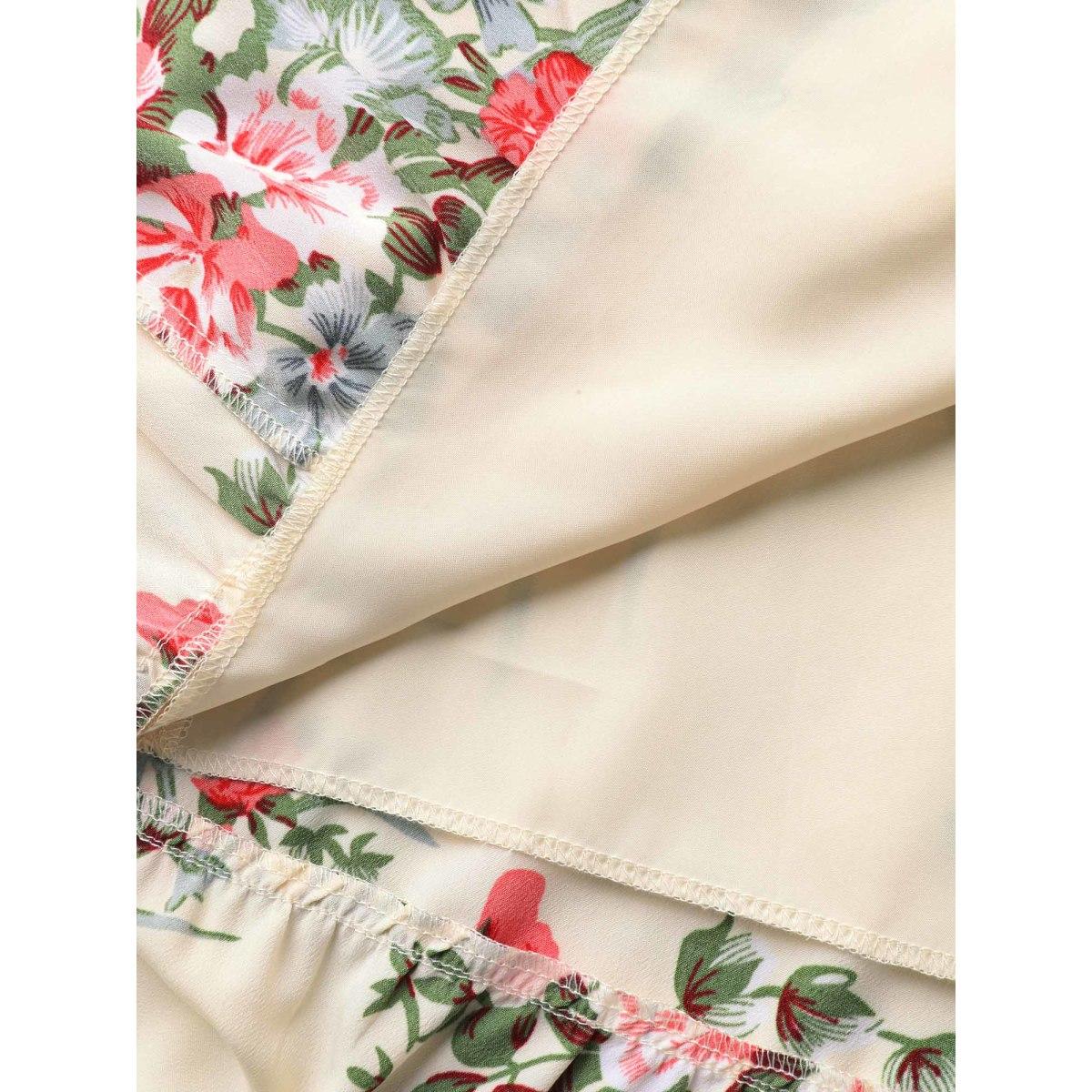 Plus Size Floral Pleated Waist Pockets Midi Dress Apricot Women Timeless Non Sleeveless Curvy BloomChic 14-16/1X Product Image