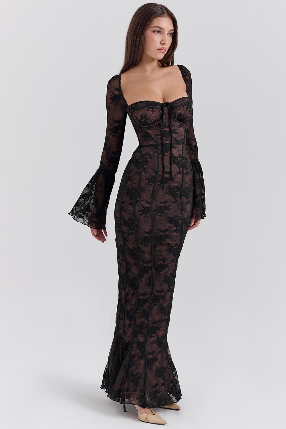 Delilah  black long sleeve lace maxi dress Product Image
