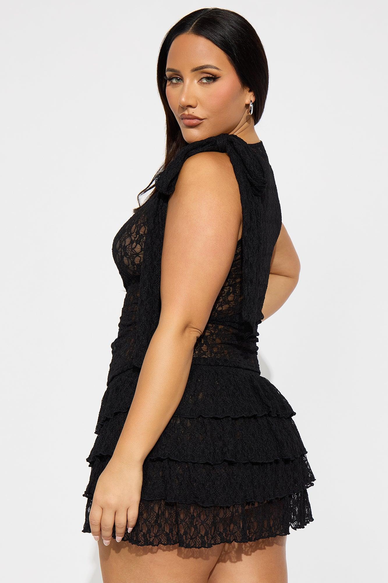 Lola Lace Tank Top And Mini Skirt Set - Black Female Product Image