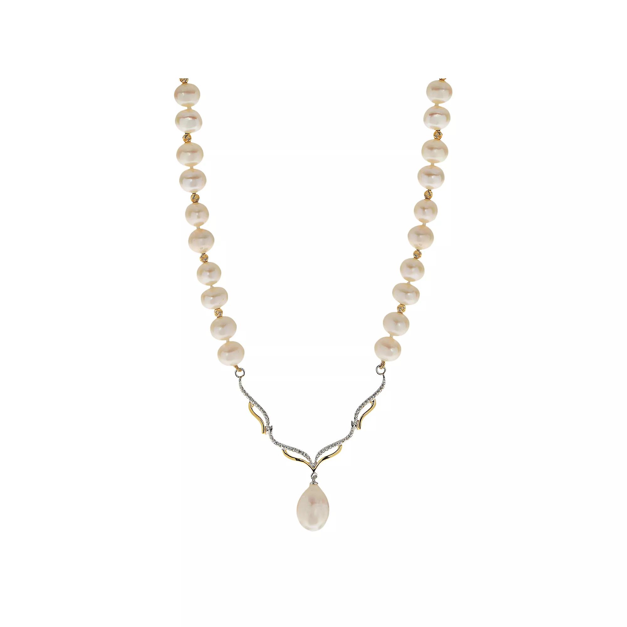 PearLustre by Imperial 14k Gold Over Silver Freshwater Cultured Pearl & White Topaz Necklace, Women's,  Product Image