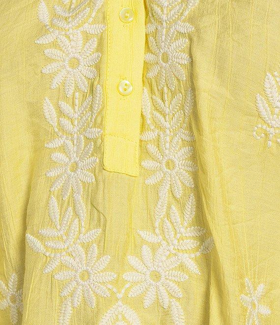 Calessa Textured Embroidered Split V-Neck 3/4 Sleeve Tunic Product Image