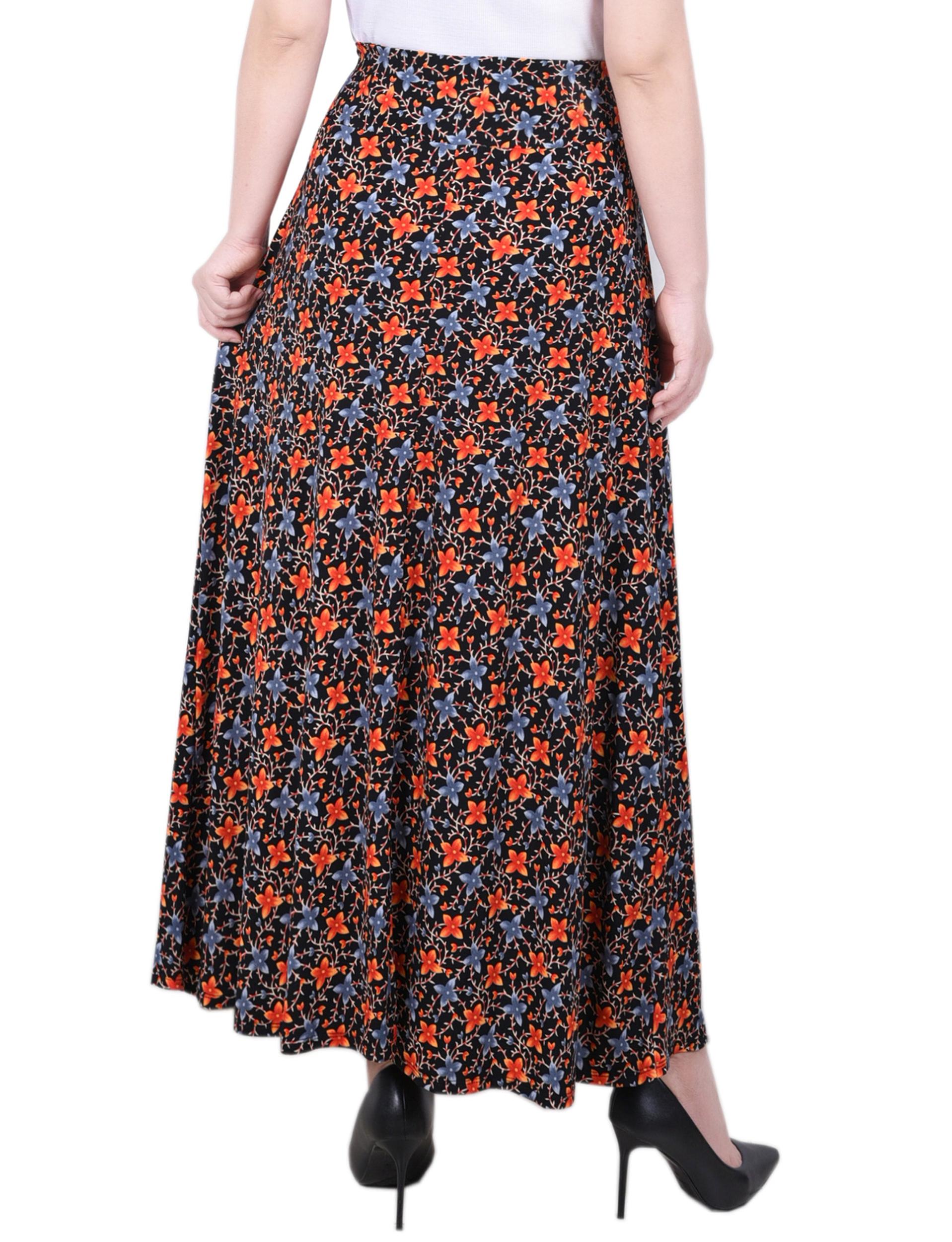 Black Orange Floral Maxi Skirt With Sash Waist Tie Product Image