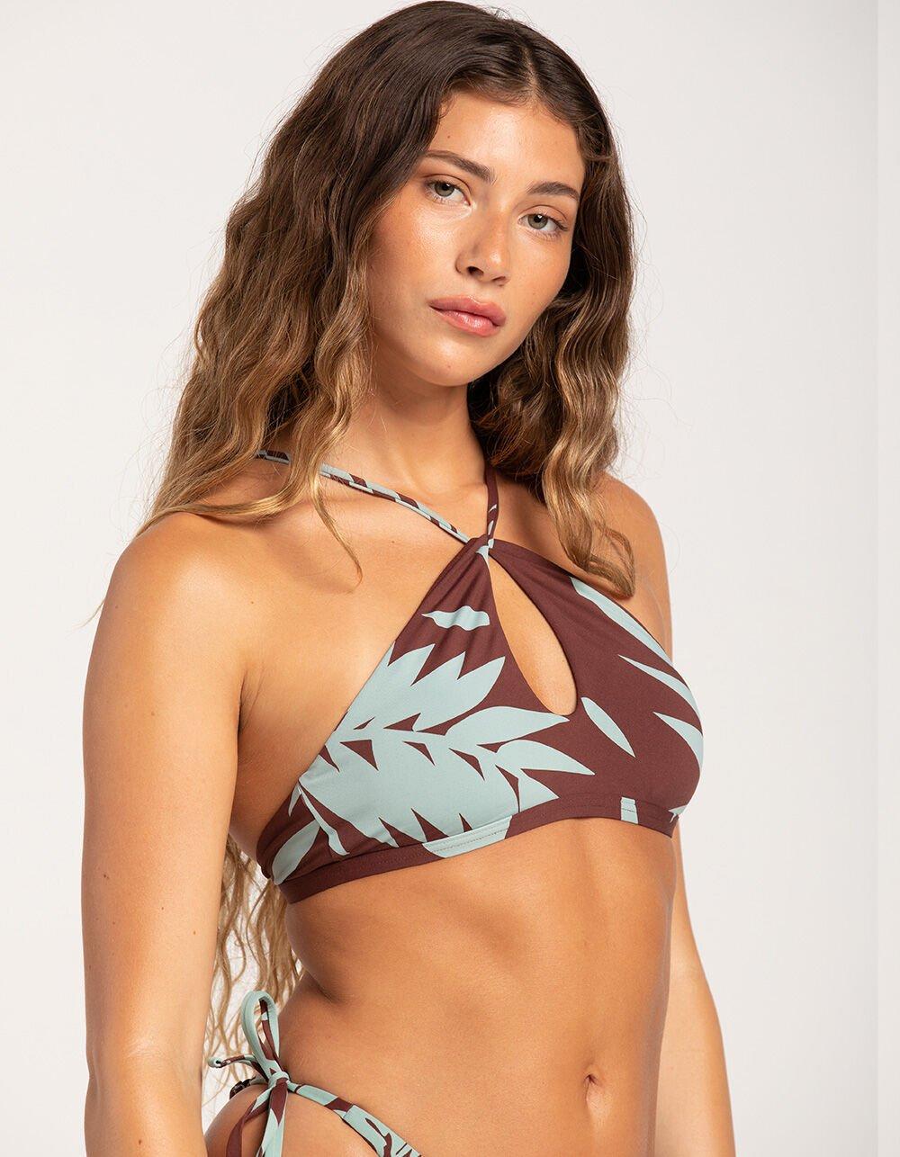 ROXY Palm Cruz High Neck Bralette Bikini Top - BROWN/BLUE Product Image