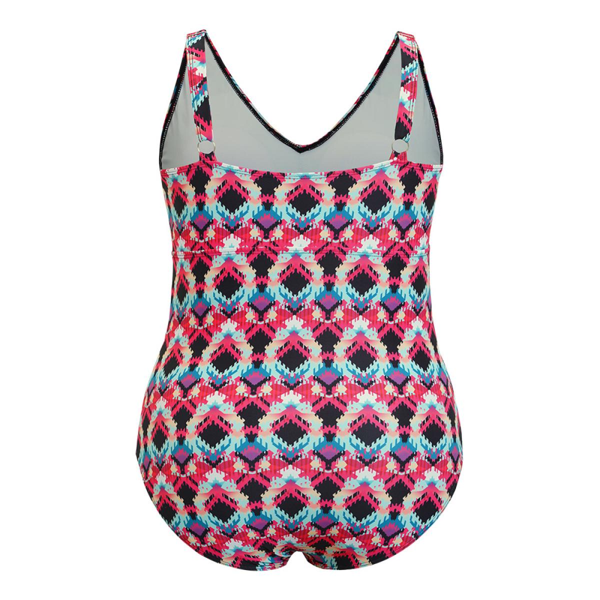 Plus Size Geometric Print Cut Out Twist Front One Piece Swimsuit Women's Swimwear Multicolor Vacation Adjustable Straps Curve Bathing Suits High stretch One Pieces BloomChic 26/4X Product Image