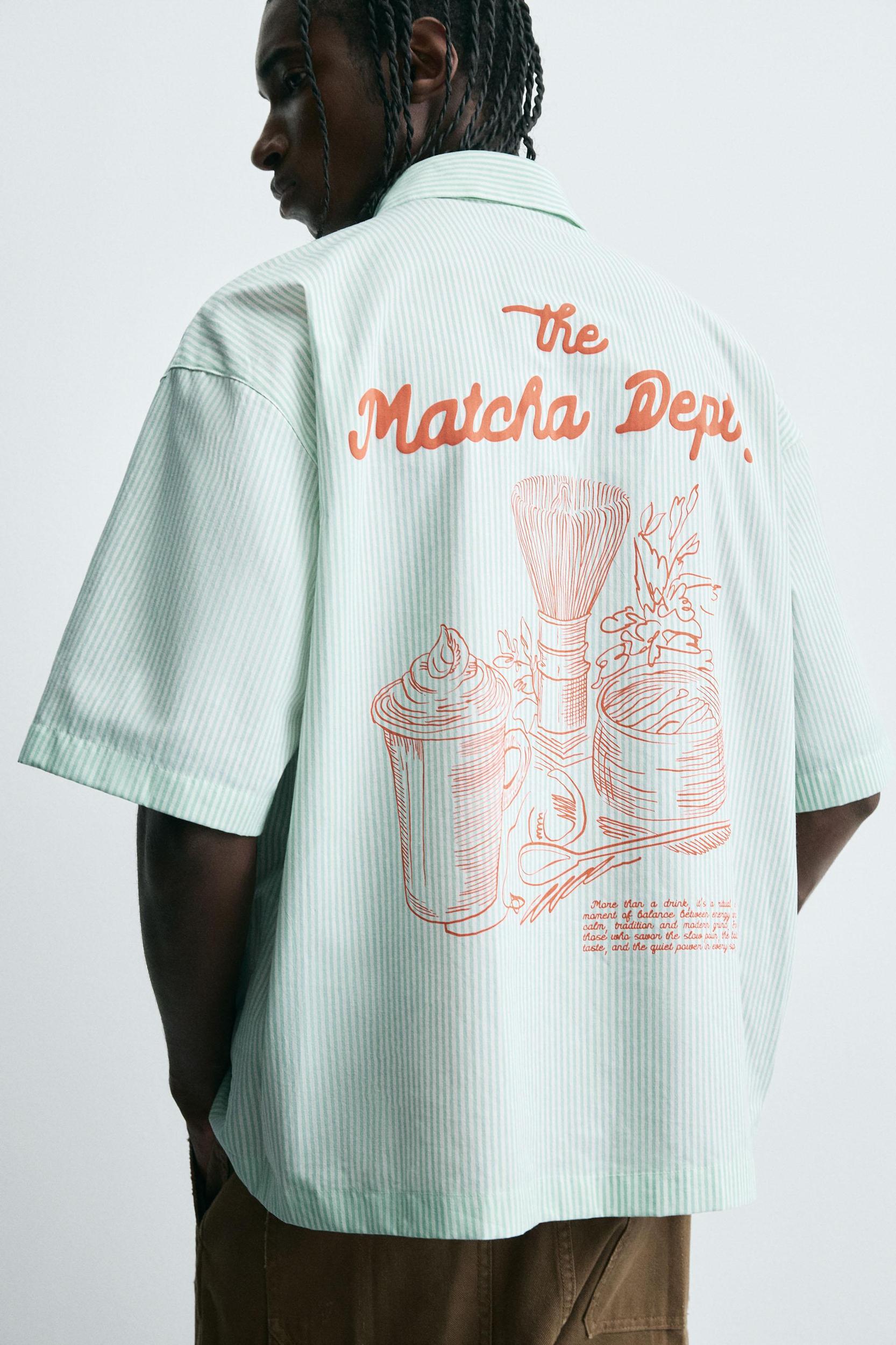 COMBINATION TEXT STRIPED SHIRT Product Image