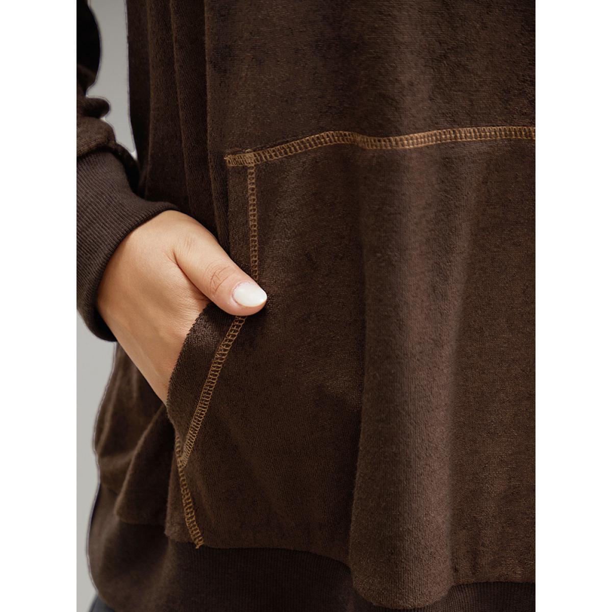 Plus Size Stitch Tassels Drawstring Hooded Sweatshirt Women DarkBrown Casual Elastic cuffs Hooded Dailywear Sweatshirts BloomChic 26/4X Product Image