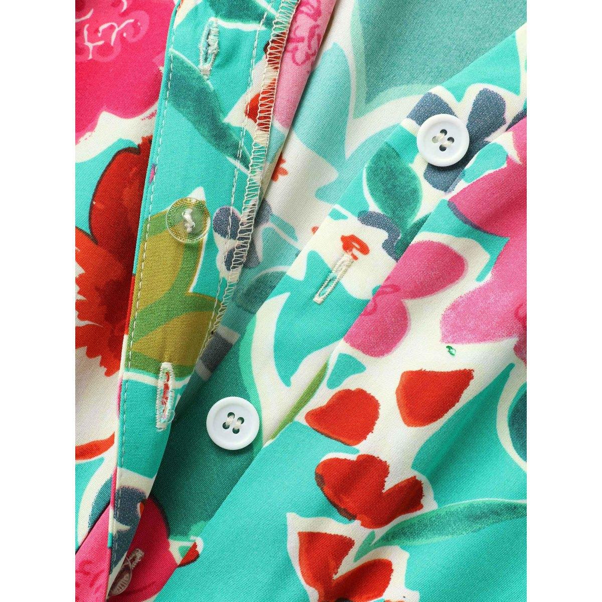 Plus Size Malachitegreen Sunkissed Floral Print Button Wide-Leg Jumpsuit Women Resort Cap Sleeve Notched collar Vacation Loose Jumpsuits BloomChic 12/L Product Image