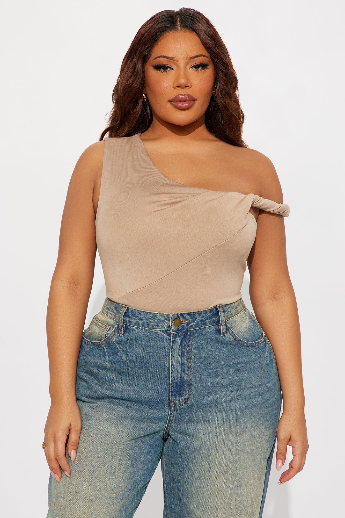 Midnight Views Twist Off Shoulder Bodysuit - Taupe Female Product Image