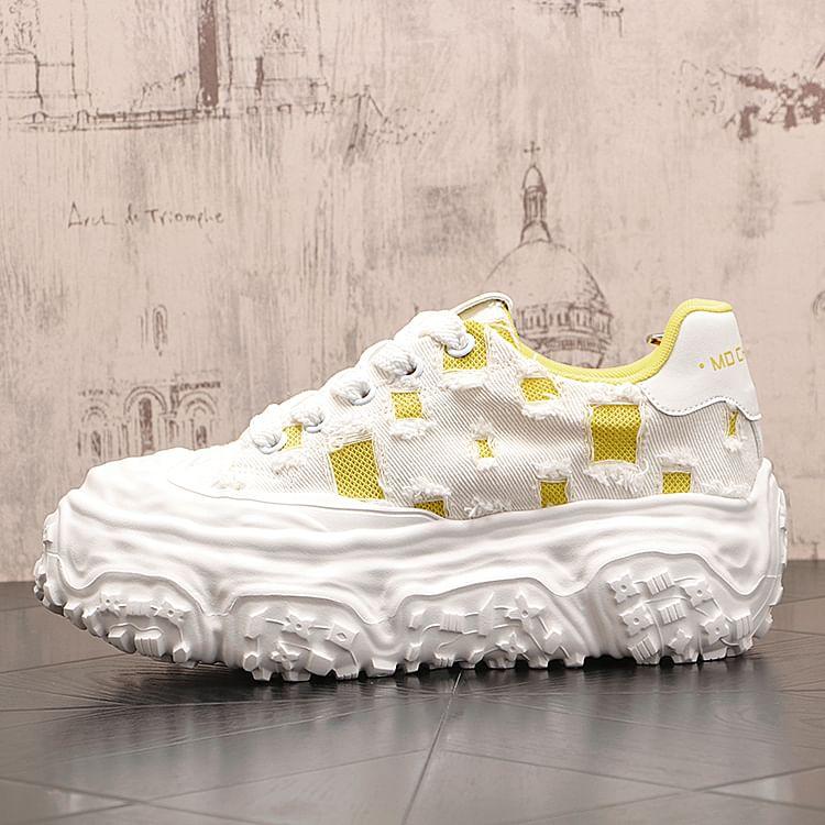 Platform Distressed Lace-Up Canvas Sneakers Product Image