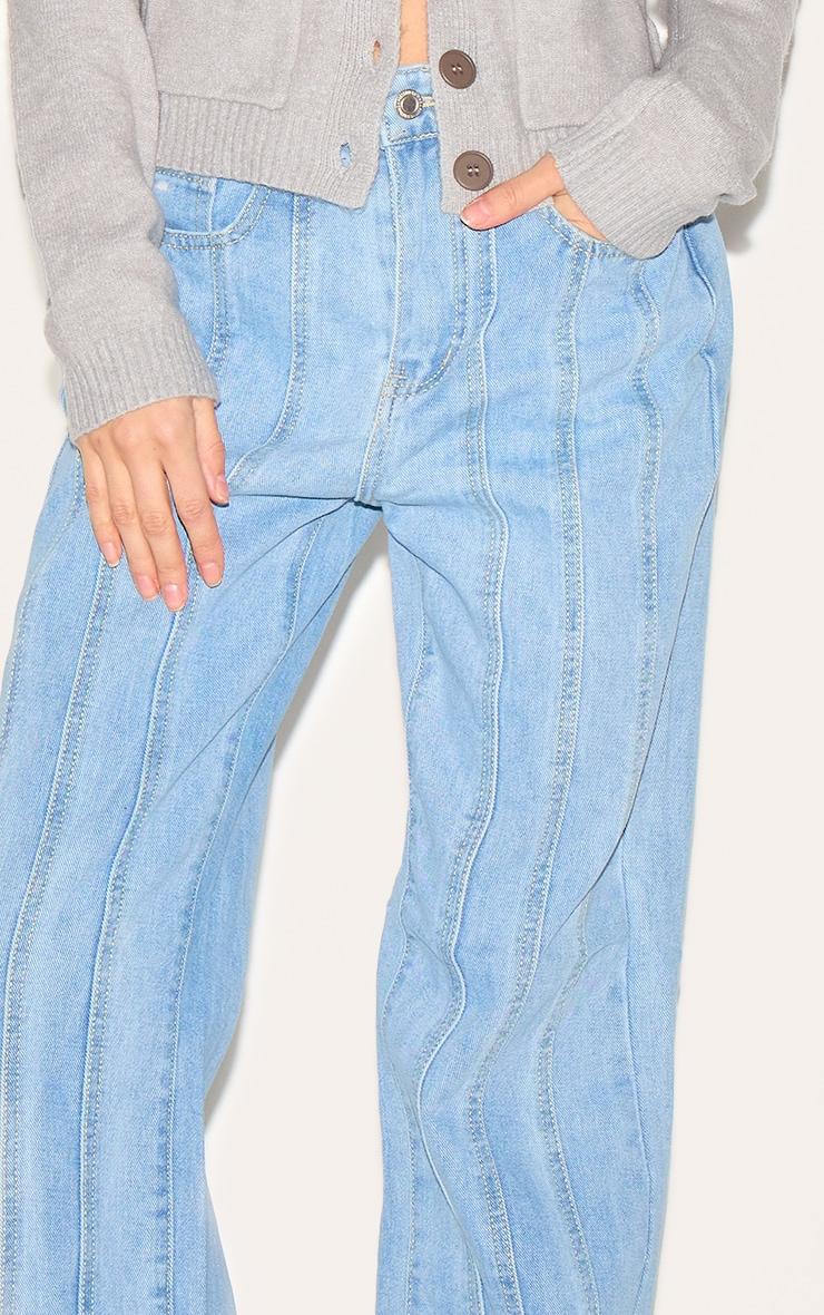 Light Blue Wash Panelled Seam Detail Straight Leg Jeans Product Image