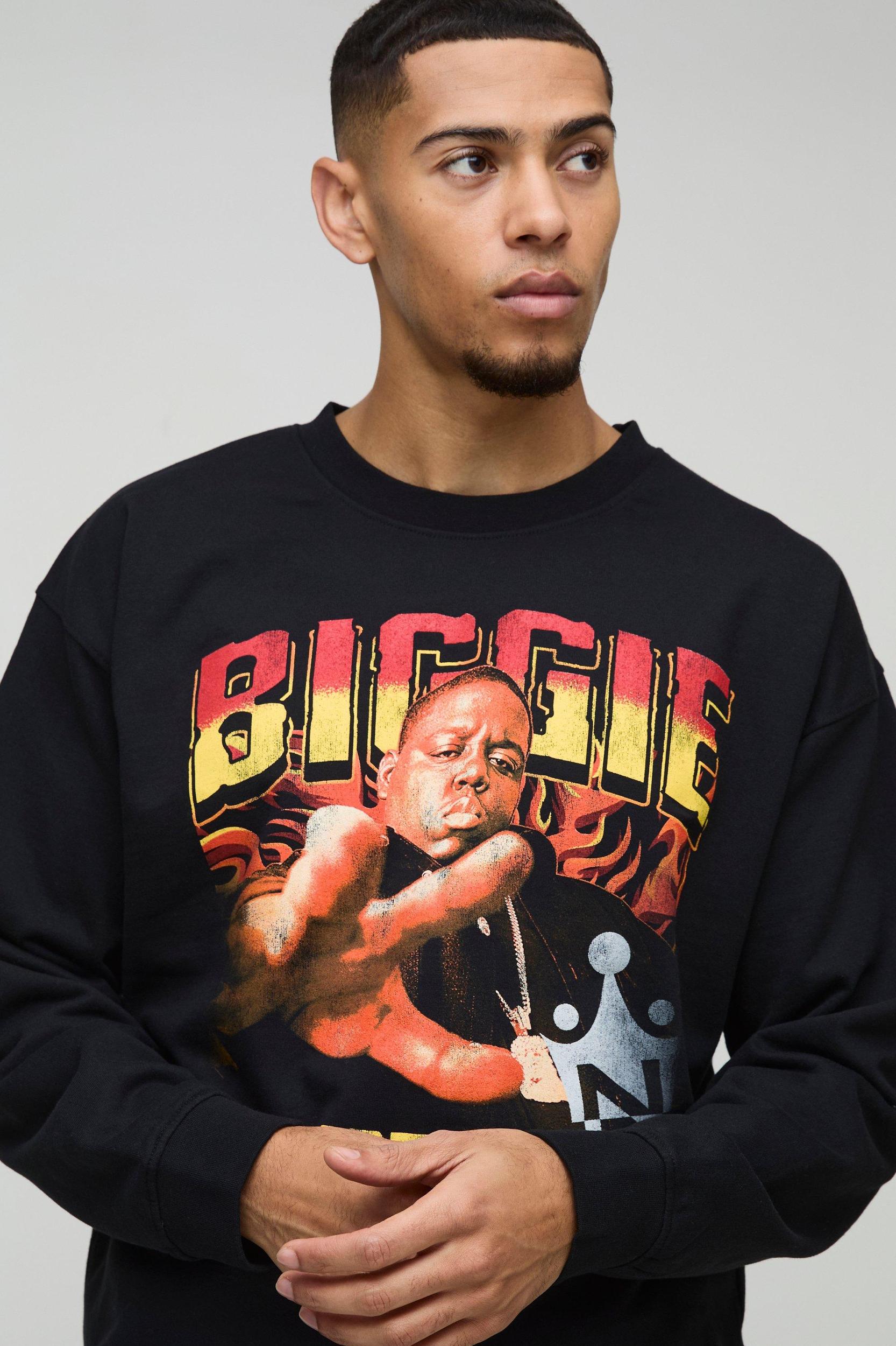 Oversized Boxy Biggie Raw Hem License Print Sweatshirt | boohooMAN USA Product Image