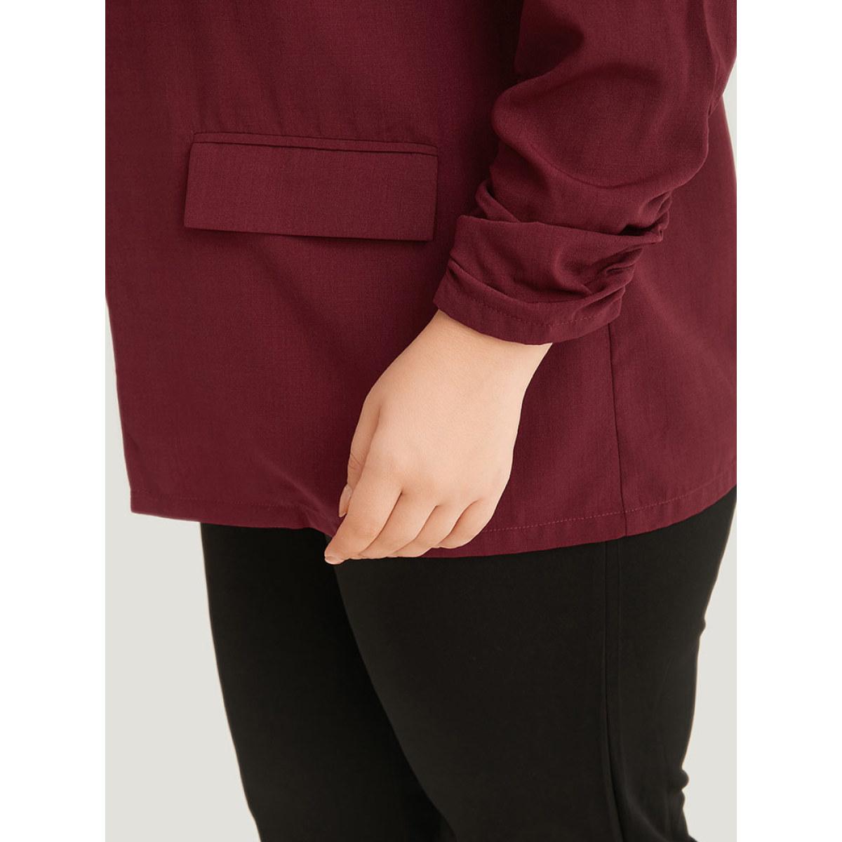 Plus Size Plain Pocket Open Front Gathered Blazer Scarlet Women Office Plain Elastic cuffs Sleeve Long Sleeve Open Front 28/5X Pocket Office Blazers BloomChic Product Image