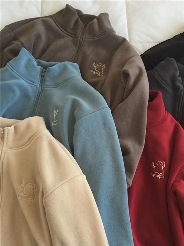 Embroidery Zip Up Fleece Jacket Product Image