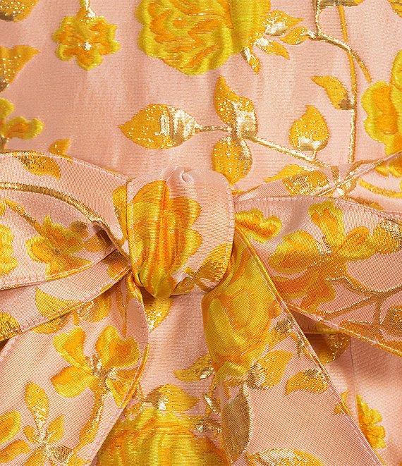 Abbey Glass Olivia Floral Jacquard Crew Neck Short Sleeve Self-Tie Belt Midi Dress Product Image