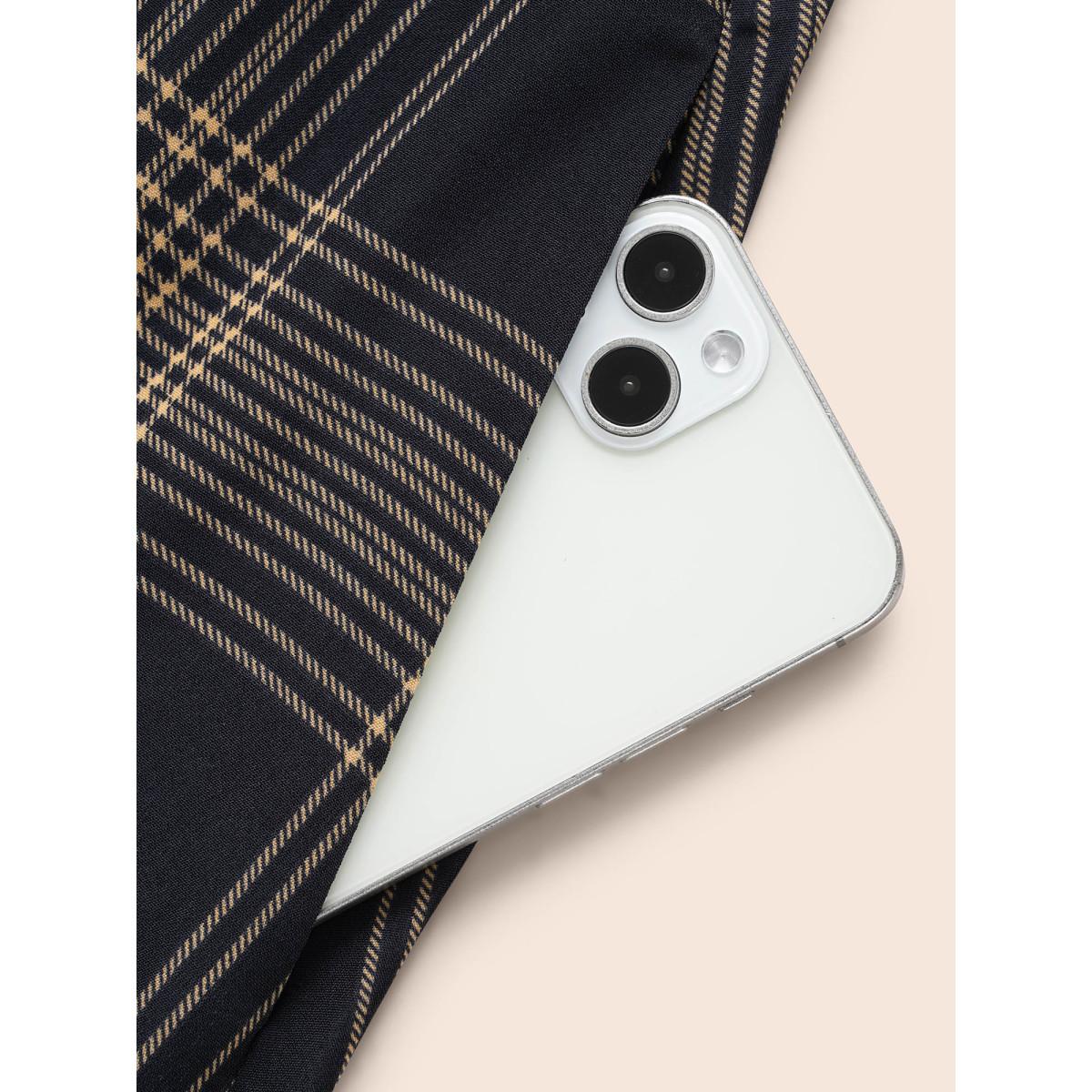 Plus Size Plaid Shirt Collar Belted Midi Dress Indigo Women At the Office Belted Shirt collar Long Sleeve Curvy BloomChic 28/5X Product Image