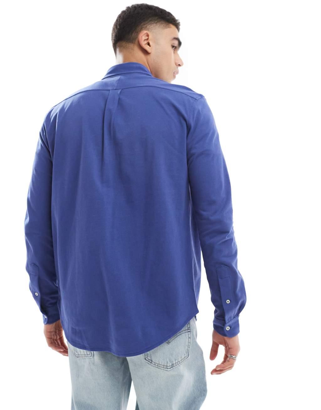 Polo Ralph Lauren icon logo pique shirt in mid blue Product Image