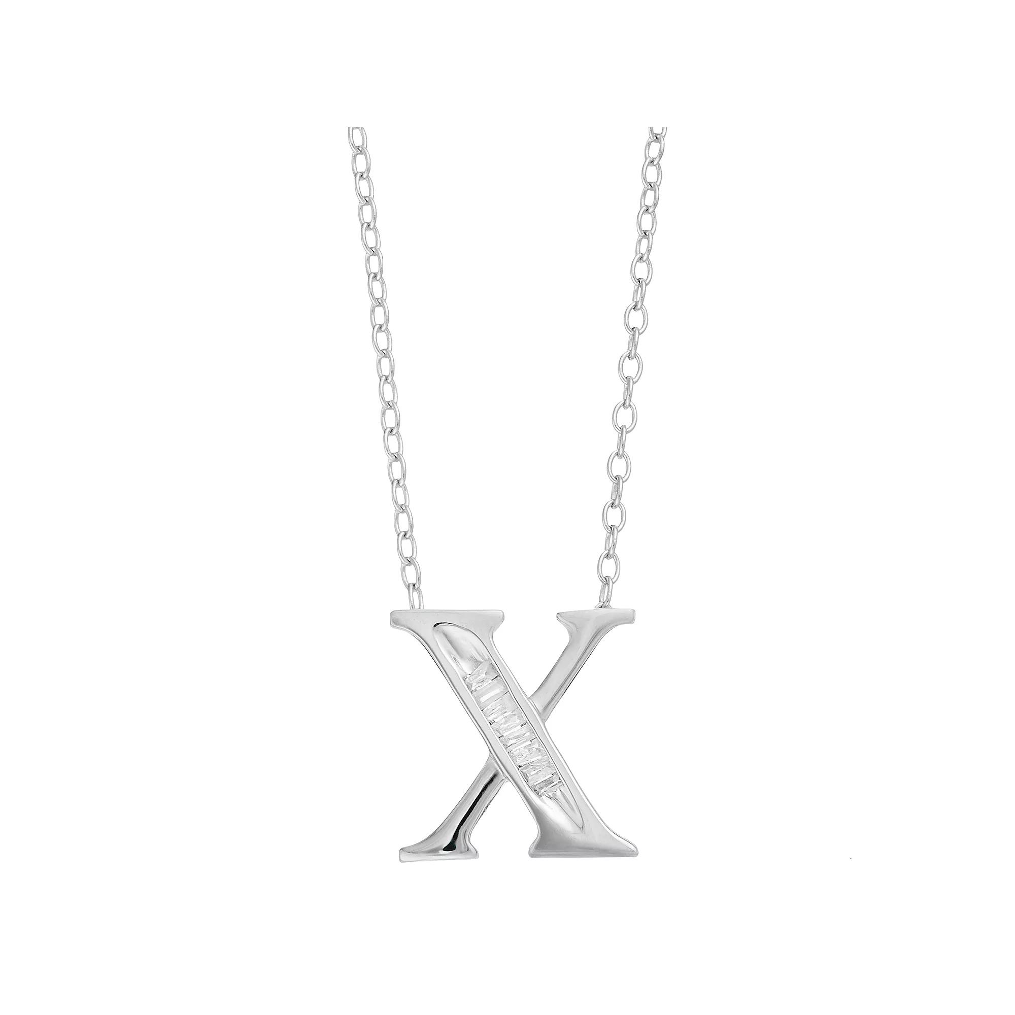 Sterling Silver Baguette Diamond Initial Pendant Necklace, Women's,  Product Image