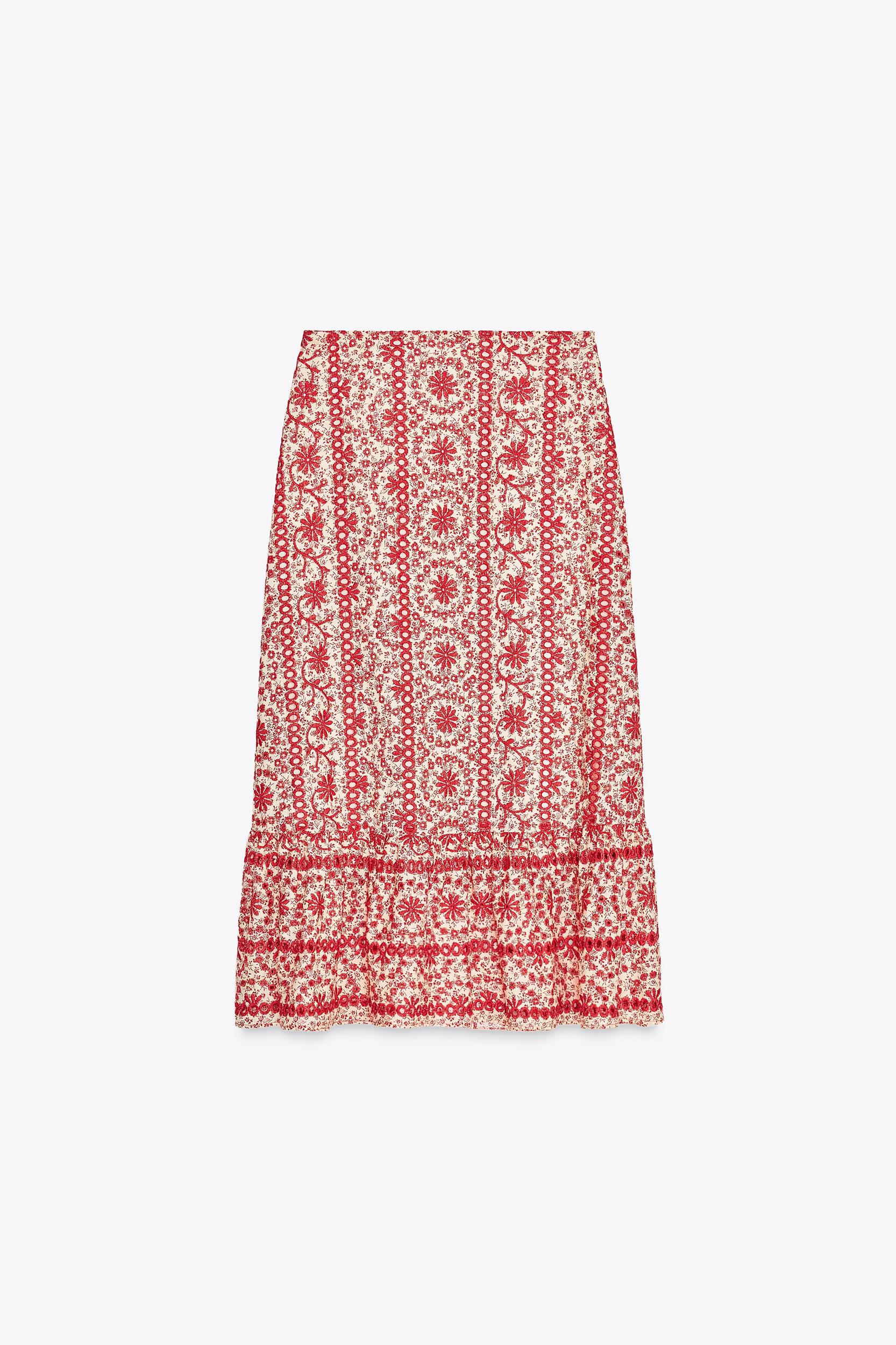 EMBROIDERED EYELET MIDI SKIRT Product Image